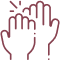 Two hands reaching upward with sparkle accents, representing care and positive interaction.