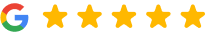 Google logo with five gold stars representing excellent customer ratings for Jordan Landing Smiles